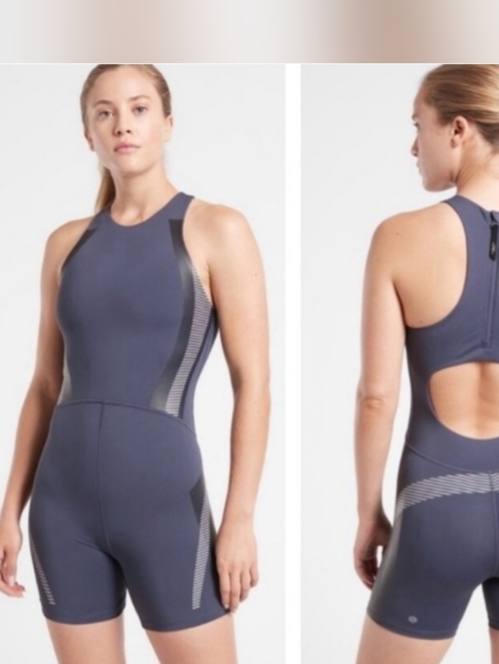 Athleta x Allyson Felix Legend Bodysuit Romper Blue Gray XL